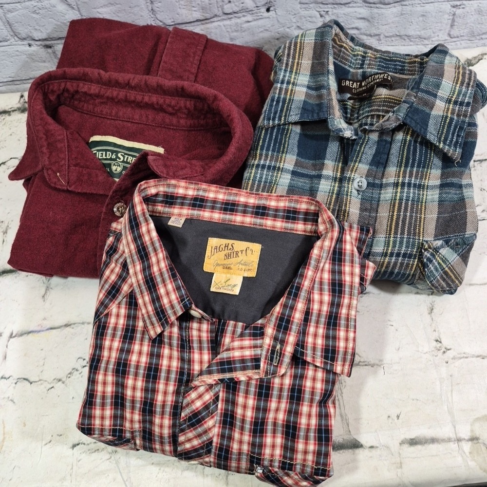 Button Up Workwear Shirts Mens XL Clothing Lot 3pc Western W/ Heavy Flannels‎